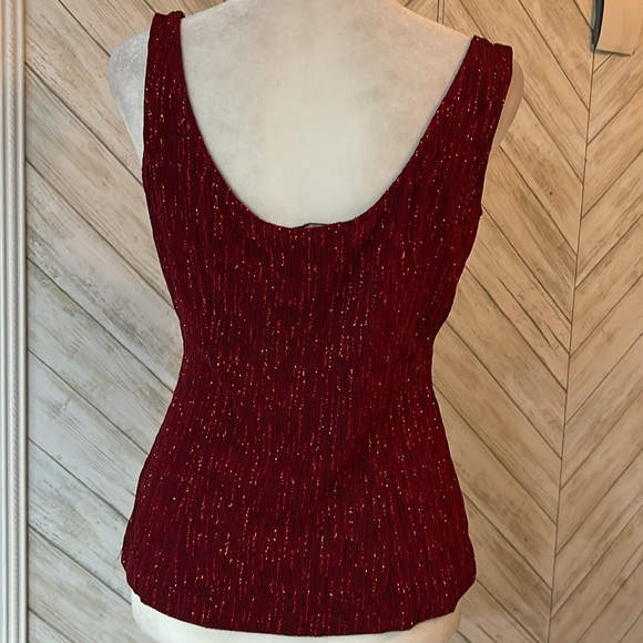 Alex Evenings open front jacket w/matching tank top maroon/black satin trim SP - Picture 7 of 11